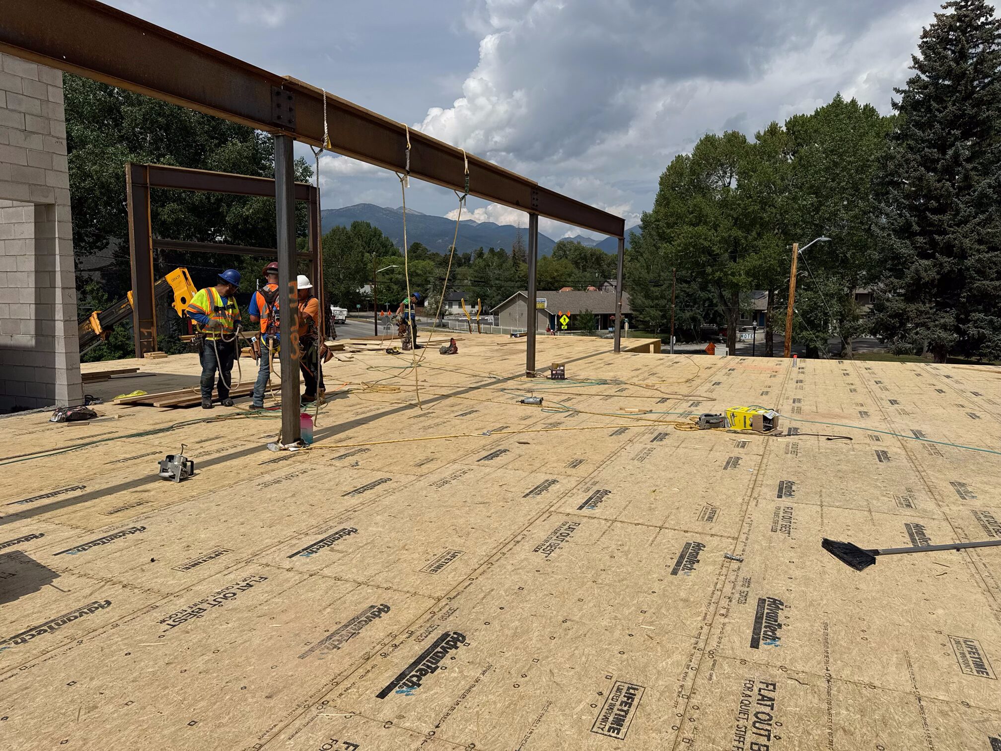 With floor sheeting installed, framers are ready to shape the 2nd floor.